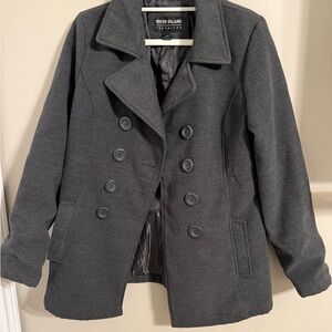 River Island Charcoal Double-Breasted Peacoat